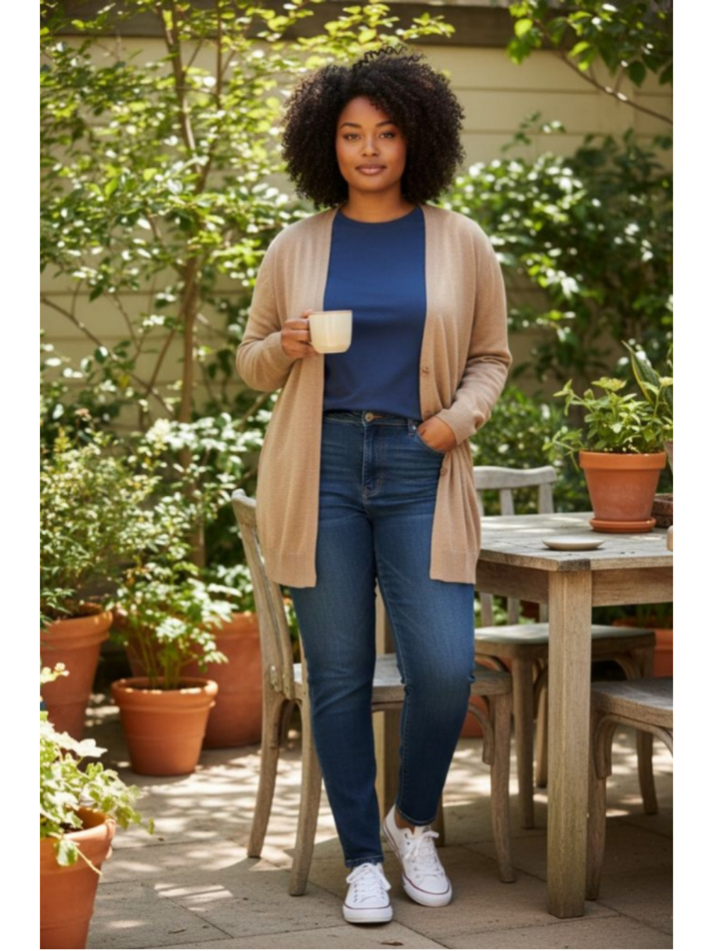 Coldwater Creek 3X Silk Blend Cardigan Camel Neutral Capsule Longline Sweater